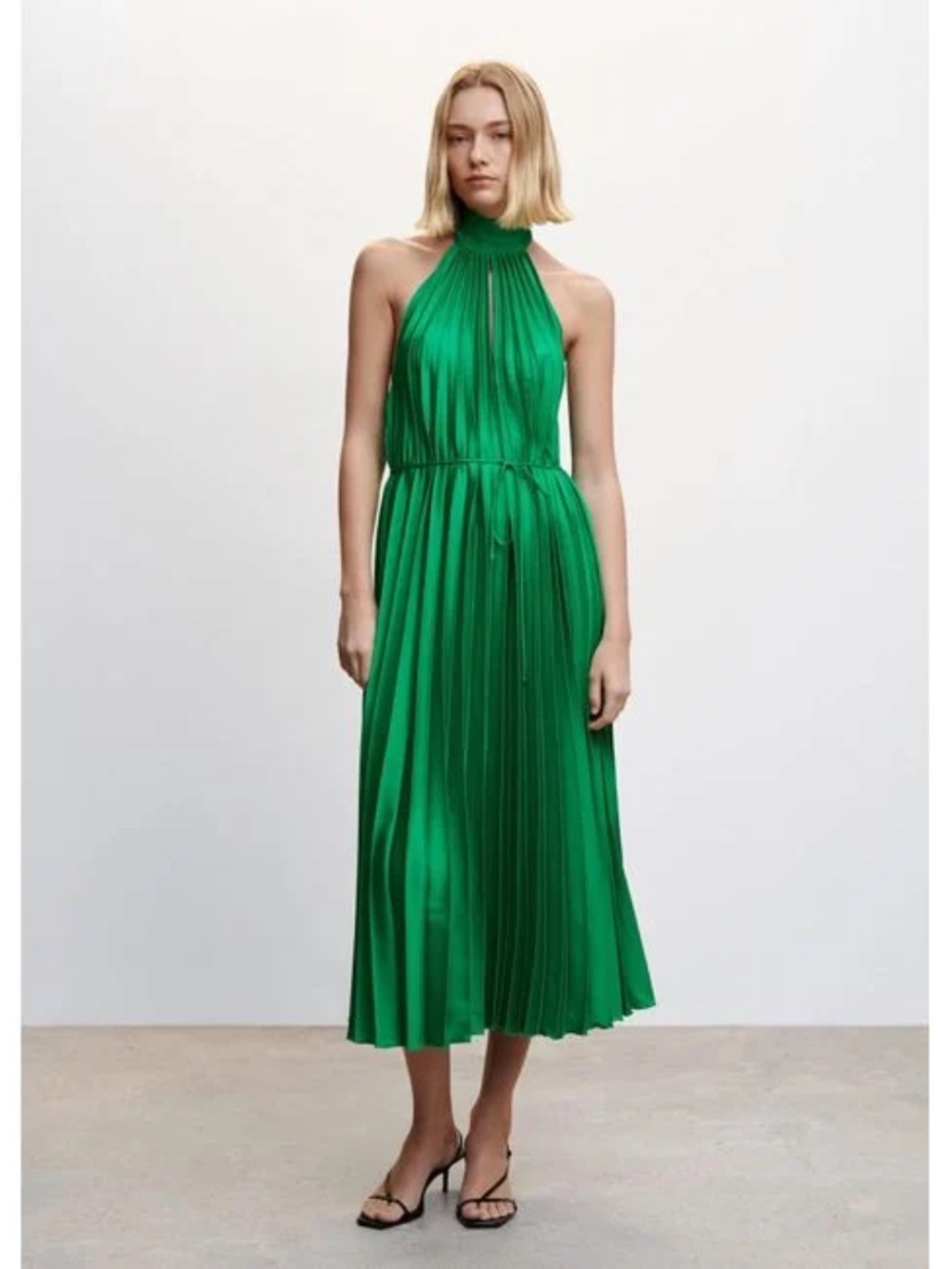 MANGO Leaf Pleated Halter Neck Dress